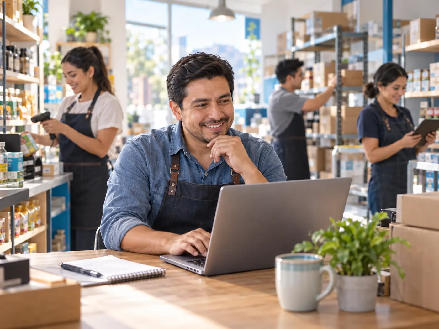 Equipo de una tienda revisando la operación con Altai Business